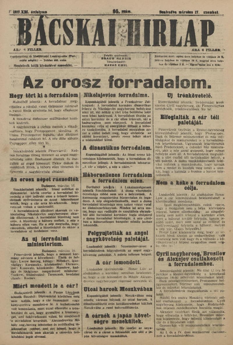 Bácskai Hirlap, 21. évf. 1917. március 17. 95. sz.