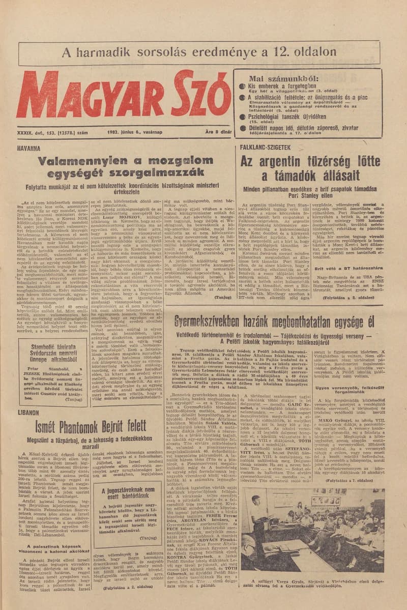Magyar Szó, 39. évf. 1982. június 6. 153. sz. 1–32. oldal