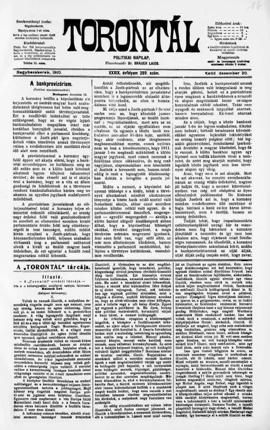 Torontál, 39. évf. 1910. december 20. 289. sz.
