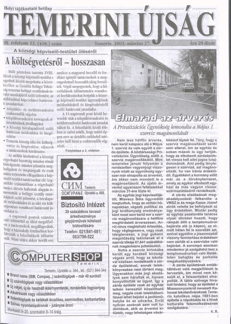 Temerini Újság, 9. évf. 2003. március 27. 13. sz.