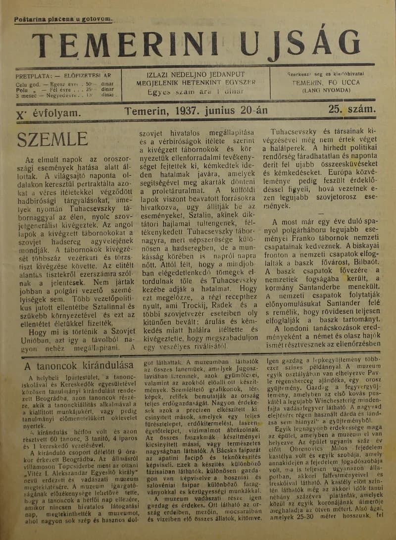 Temerini Újság 1928-1944, 10. évf. 1937. június 20. 25. sz.