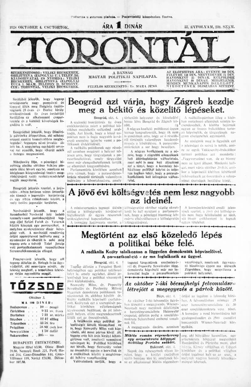Torontál, 57. évf. 1928. október 4. 230. sz.