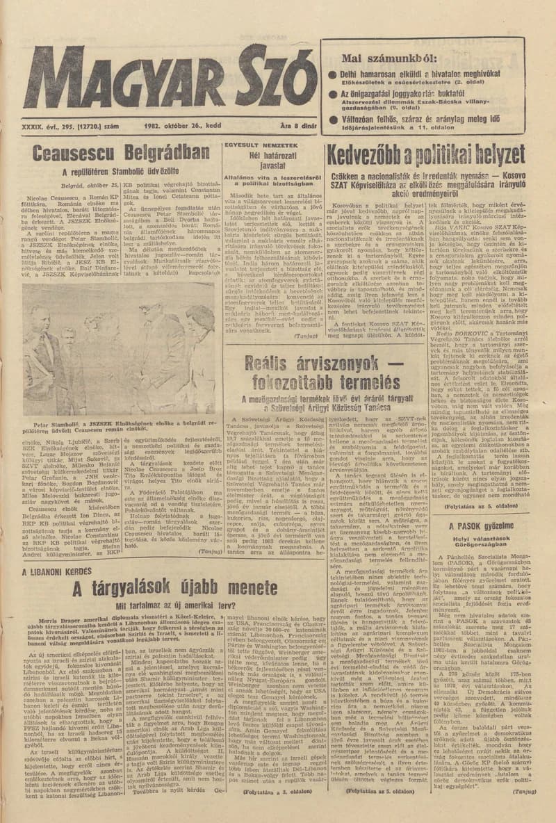 Magyar Szó, 39. évf. 1982. október 26. 295. sz. 1–20. oldal