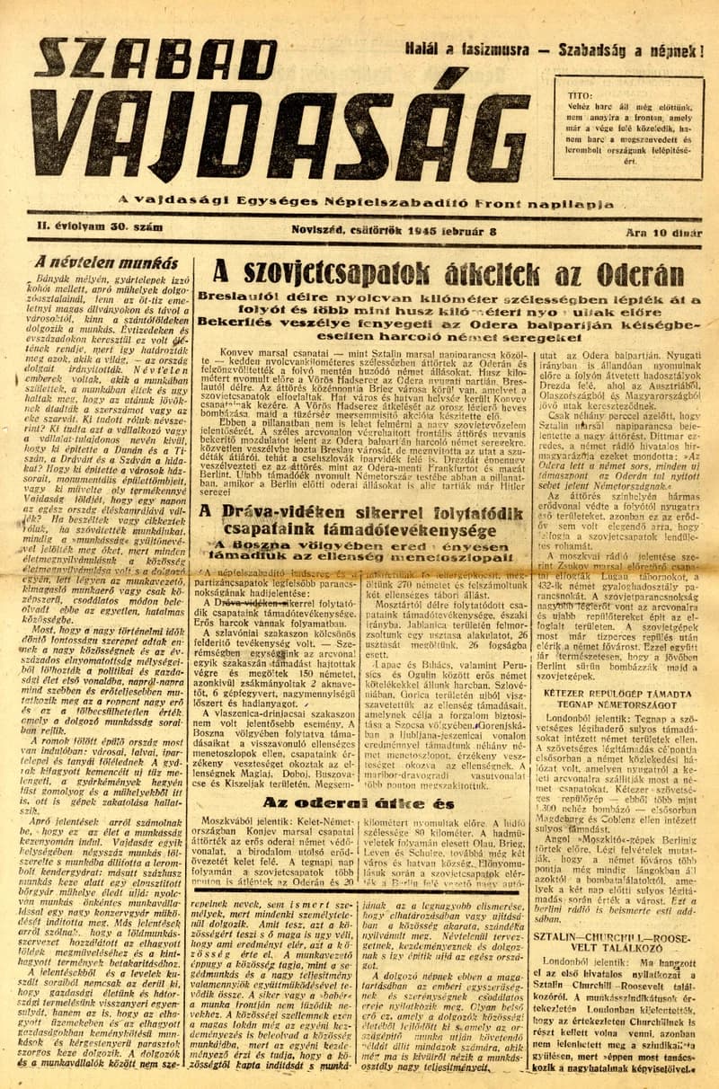 Szabad Vajdaság, 2. évf. 1945. február 8. 30. sz.