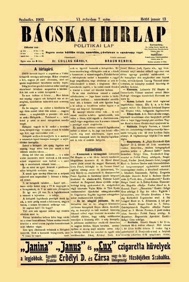 Bácskai Hirlap, 6. évf. 1902. január 13. 7. sz.