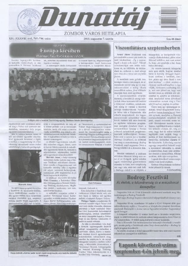 Dunatáj, 15. évf. 2013. augusztus 7. 745–746. sz.