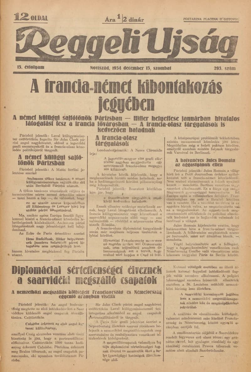 Reggeli Újság, 15. évf. 1934. december 15. 293. sz.