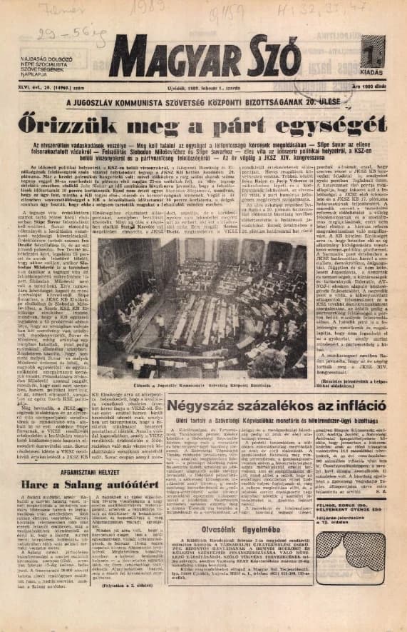 Magyar Szó, 46. évf. 1989. február 1. 29. sz. 1–20. oldal
