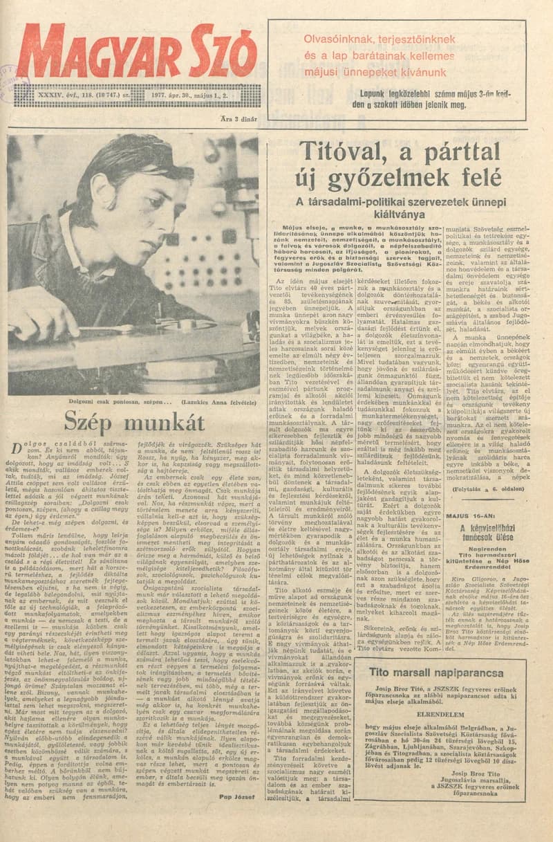Magyar Szó, 34. évf. 1977. április 30. – május 2. 118. sz.