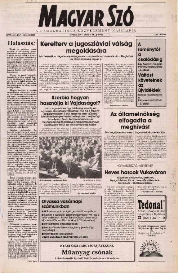 Magyar Szó, 48. évf. 1991. október 18. 287. sz. 1–20. oldal