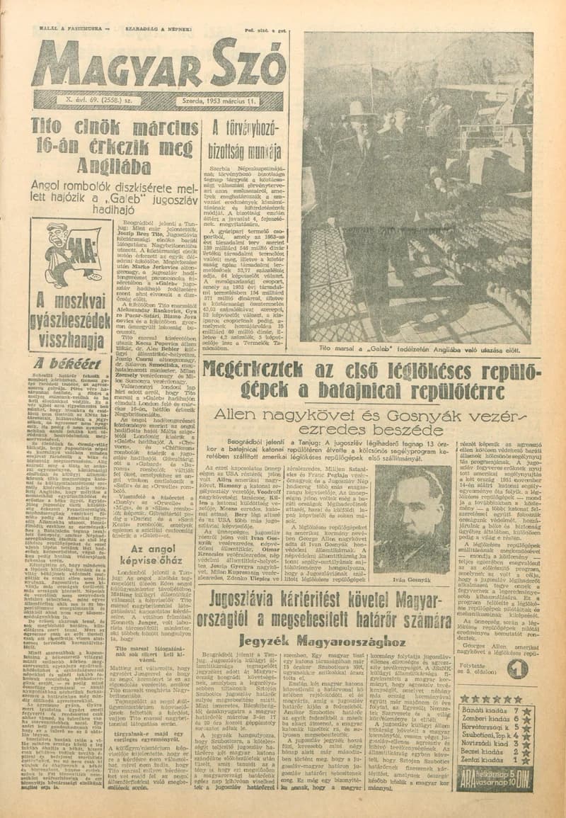 Magyar Szó, 10. évf. 1953. március 11. 69. sz. 1–10. oldal