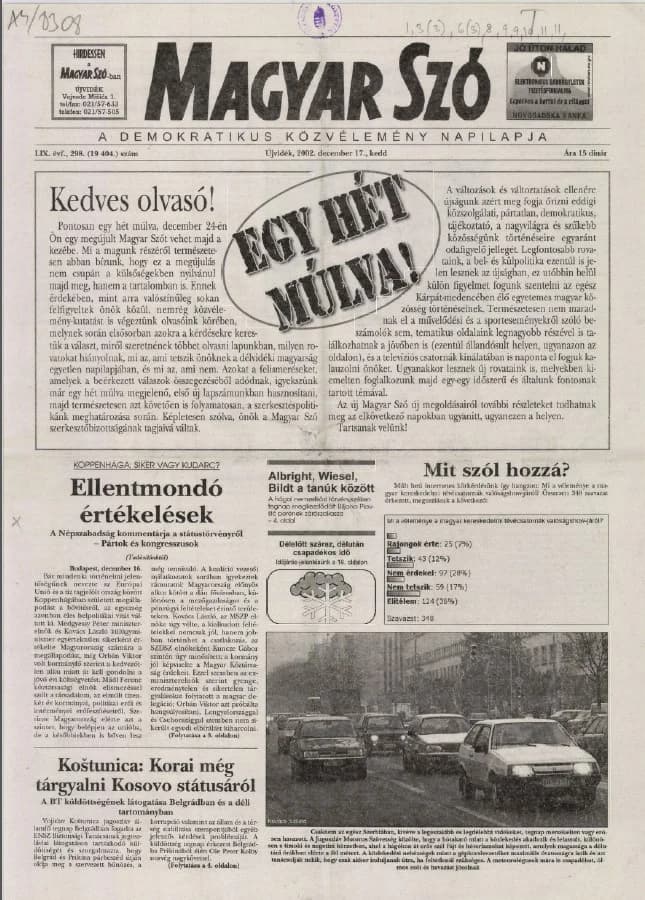 Magyar Szó, 59. évf. 2002. december 17. 298. sz. 1–16. oldal