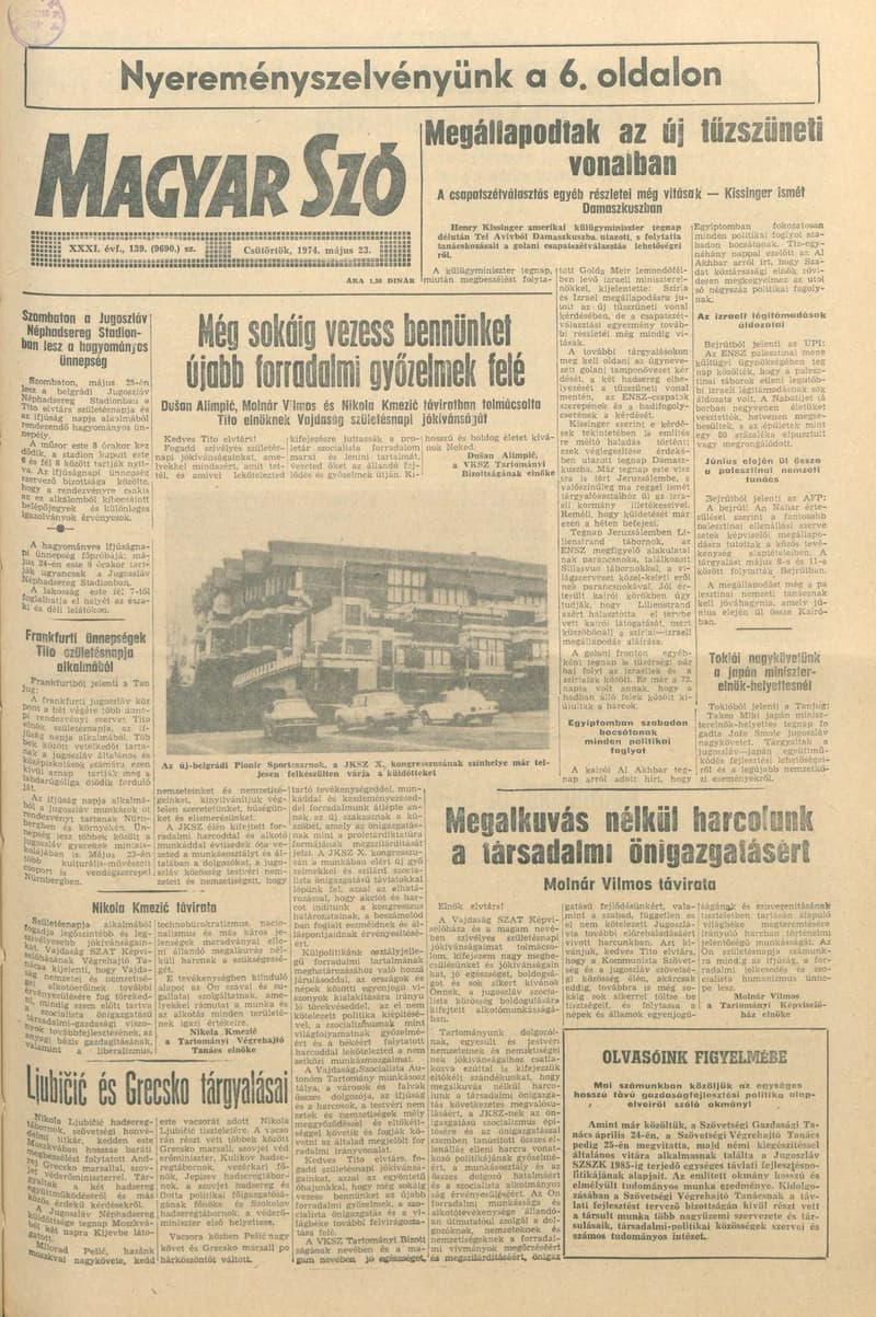 Magyar Szó, 31. évf. 1974. május 23. 139. sz. 1–20. oldal