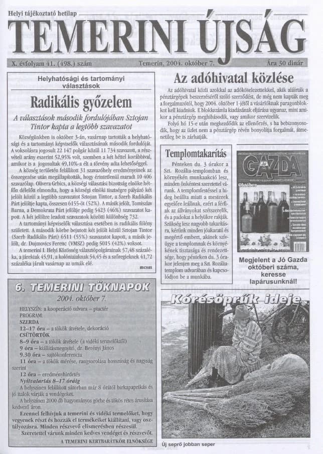 Temerini Újság, 10. évf. 2004. október 7. 41. sz.