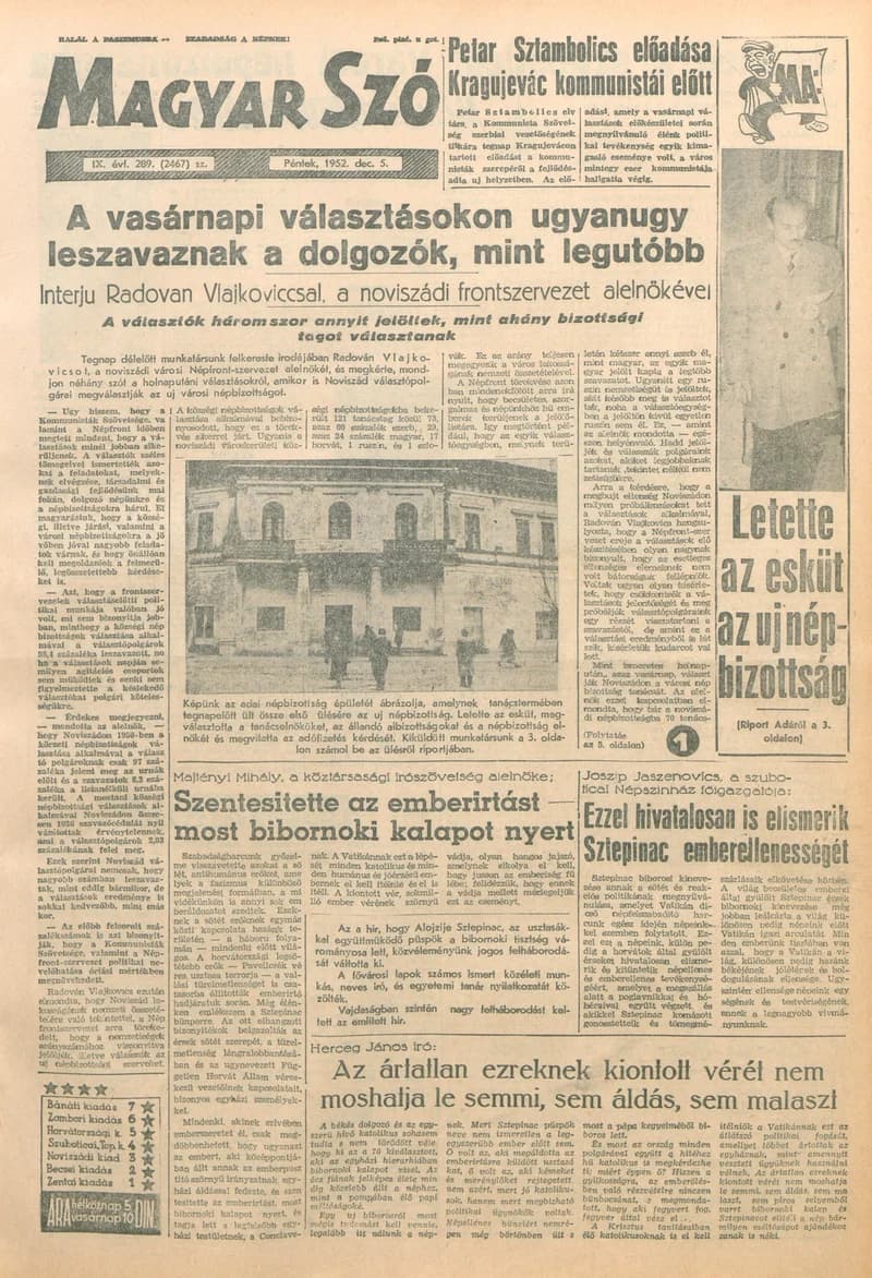 Magyar Szó, 9. évf. 1952. december 5. 289. sz. 1–10. oldal