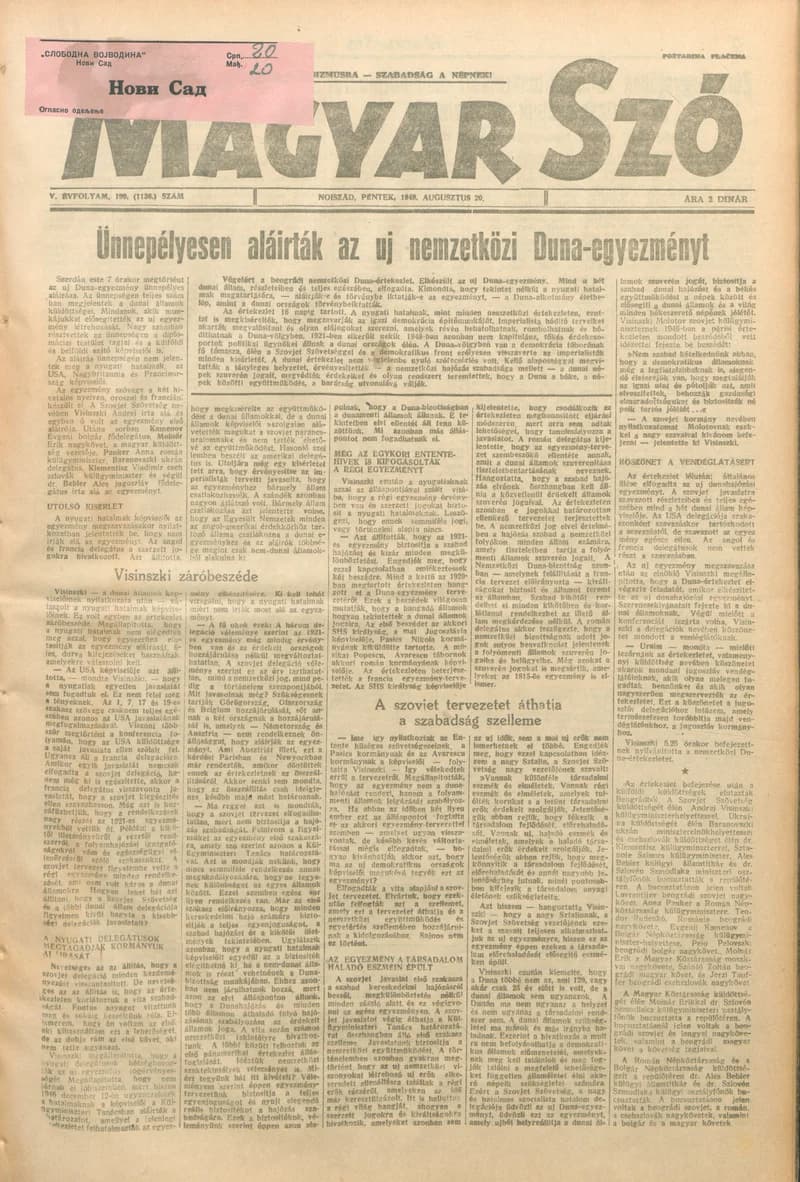 Magyar Szó, 5. évf. 1948. augusztus 20. 199. sz. 1–4. oldal