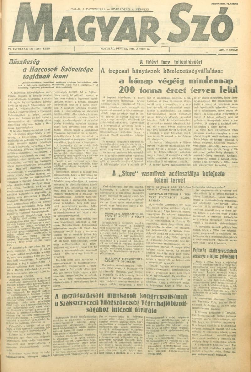 Magyar Szó, 6. évf. 1949. június 10. 136. sz. 1–4. oldal