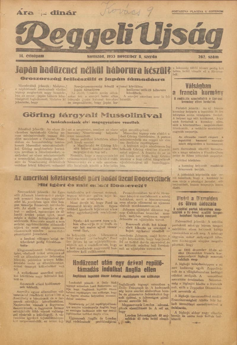 Reggeli Újság, 14. évf. 1933. november 8. 262. sz.