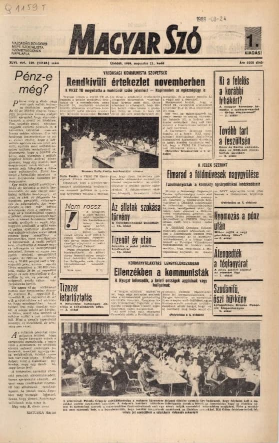 Magyar Szó, 46. évf. 1989. augusztus 22. 229. sz. 1–16. oldal