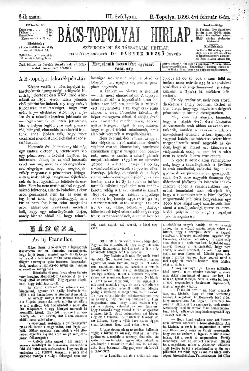 Bács-Topolyai Hirlap, 3. évf. 1898. február 6. 6. sz.