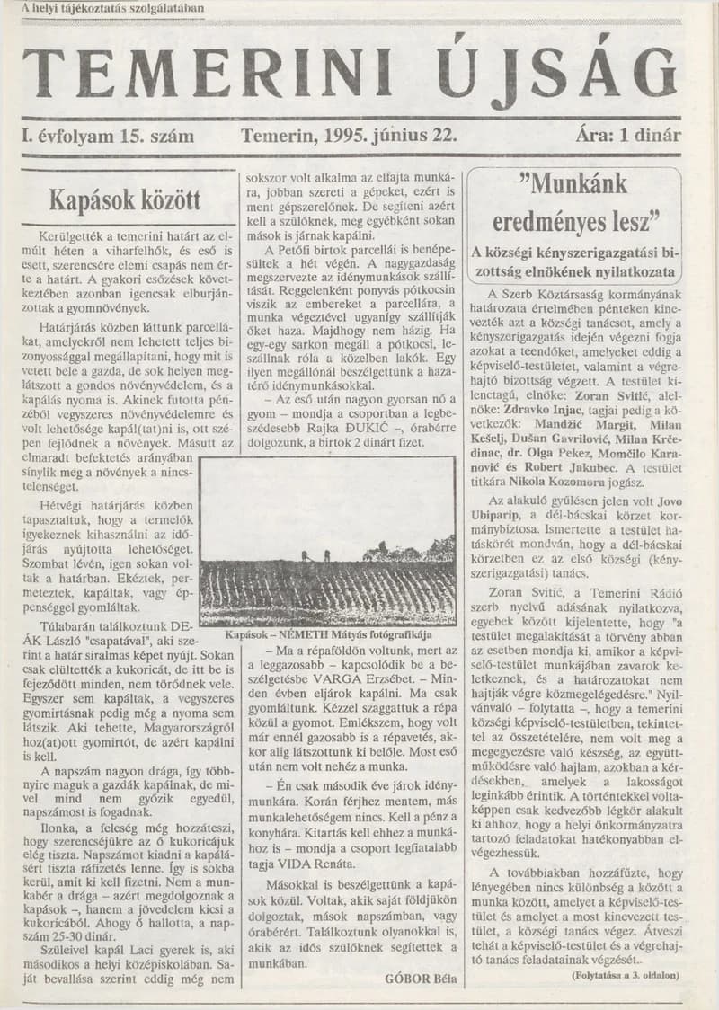 Temerini Újság, 1. évf. 1995. június 22. 15. sz.