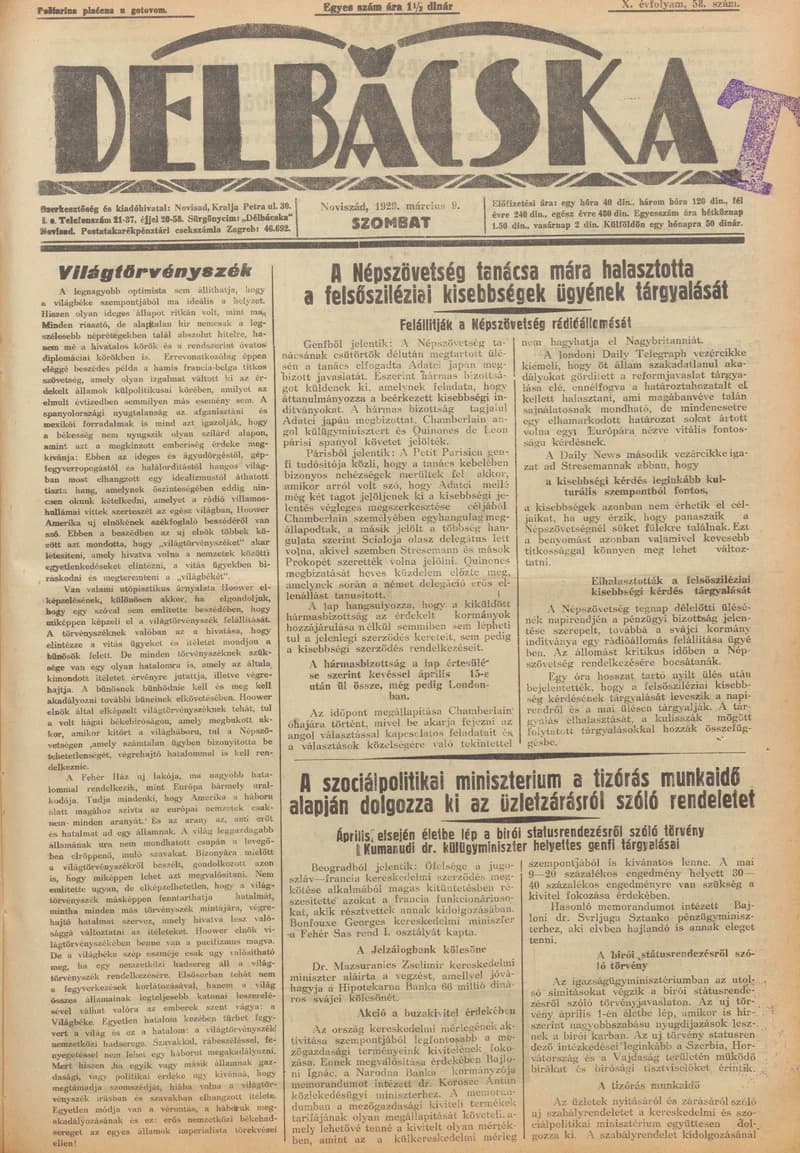 Délbácska, 10. évf. 1929. március 9. 58. sz.
