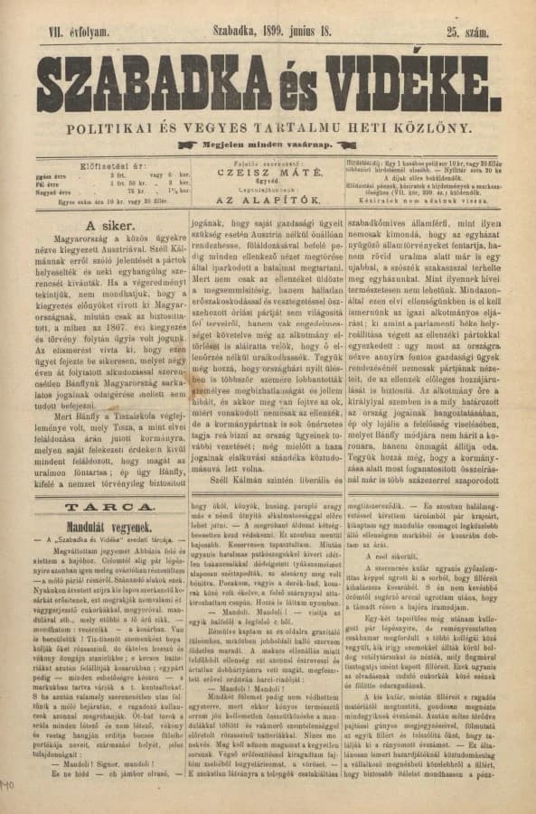 Szabadka és vidéke II, 7. évf. 1899. június 18. 25. sz.