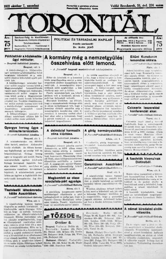 Torontál, 51. évf. 1922. október 7. 224. sz.