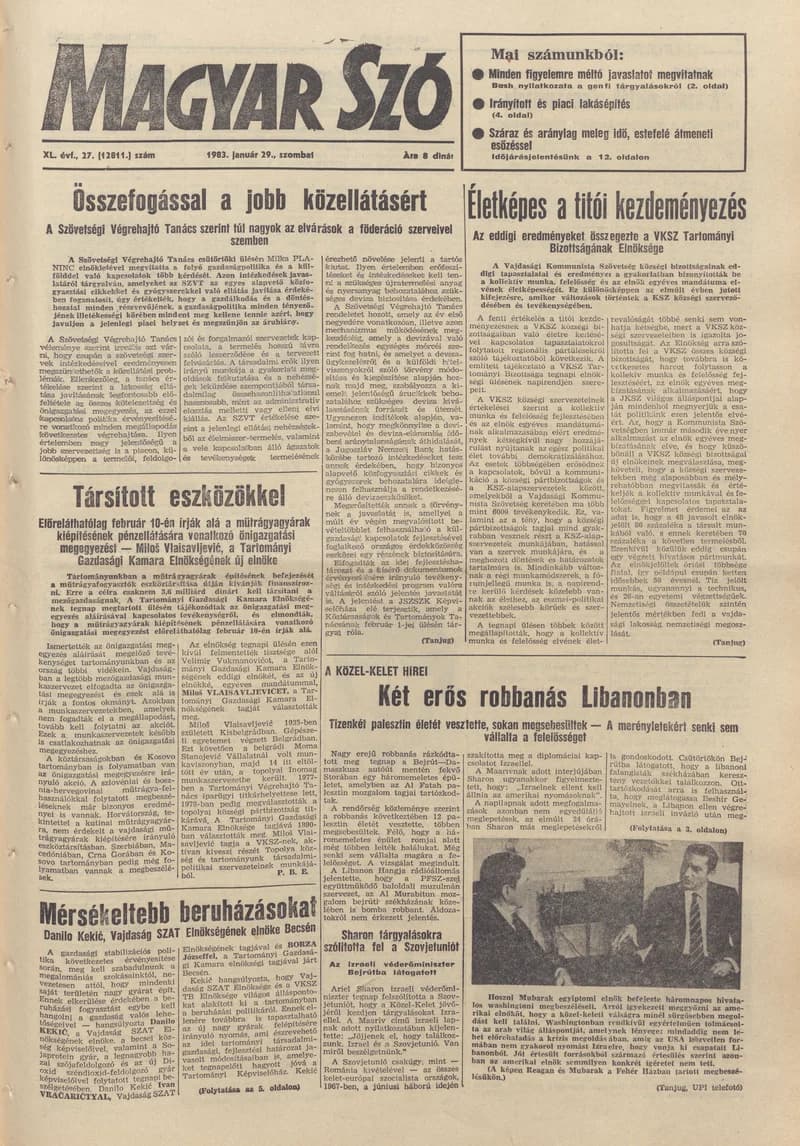 Magyar Szó, 40. évf. 1983. január 29. 27. sz. 1–24. oldal