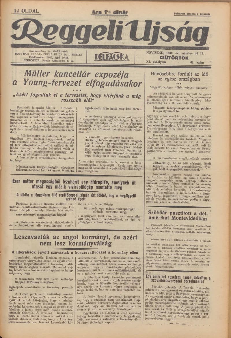 Reggeli Újság, 11. évf. 1930. március 13. 61. sz.