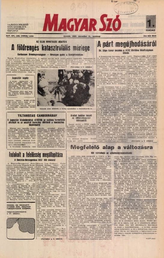 Magyar Szó, 45. évf. 1988. december 11. 340. sz.