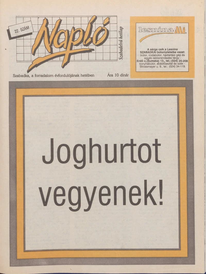 Napló - Szabadelvű hetilap, 1. évf. 1990. október 3. 22. sz.