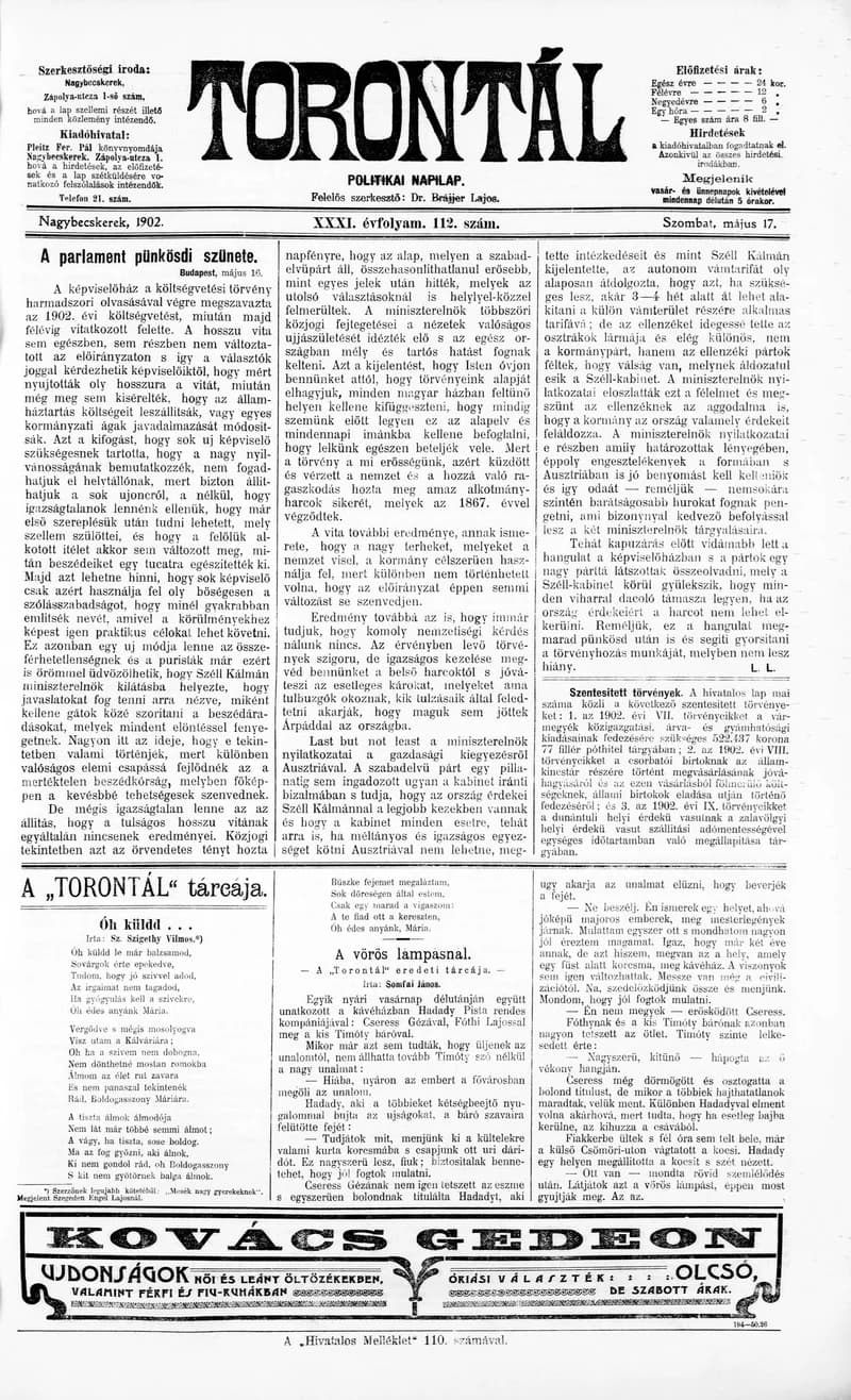 Torontál, 31. évf. 1902. május 17. 112. sz.