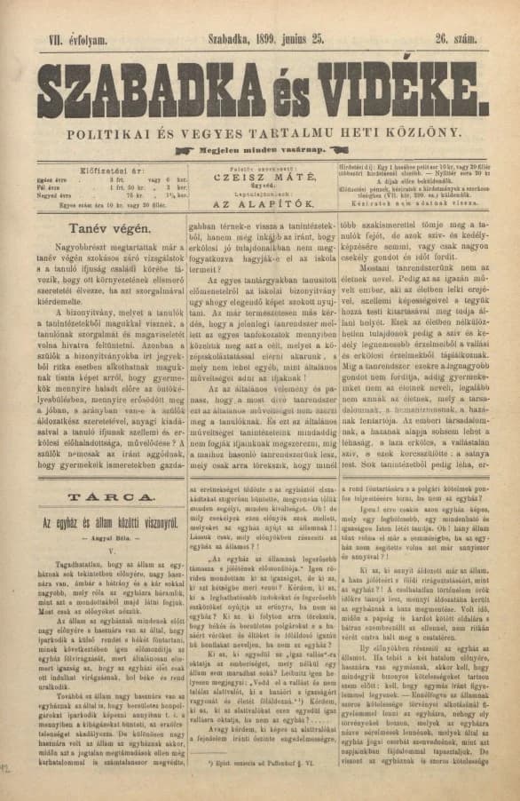 Szabadka és vidéke II, 7. évf. 1899. június 25. 26. sz.