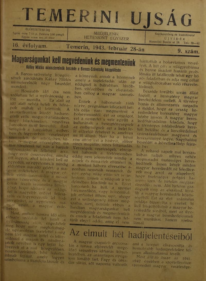 Temerini Újság 1928-1944, 16. évf. 1943. február 28. 9. sz.