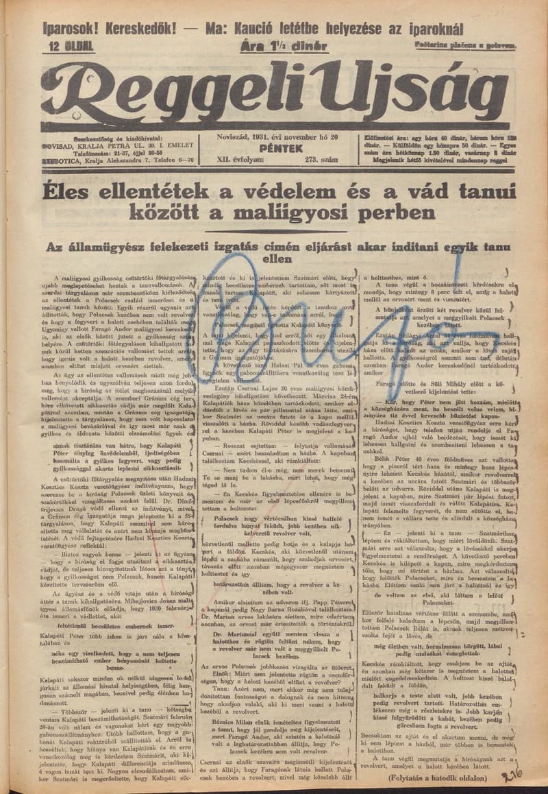 Reggeli Újság, 12. évf. 1931. november 20. 273. sz.