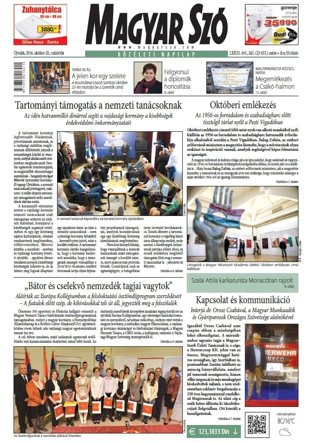 Magyar Szó, 73. évf. 2016. október 20. 245. sz. 1–20. oldal