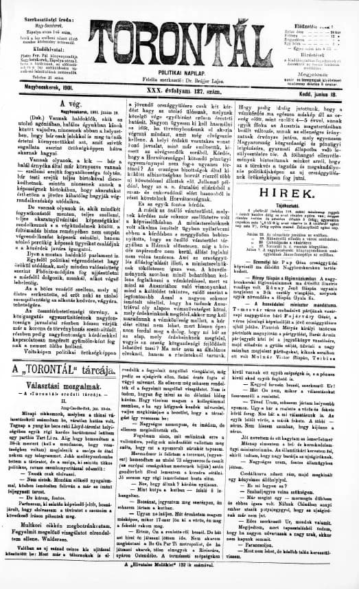 Torontál, 30. évf. 1901. június 18. 137. sz.