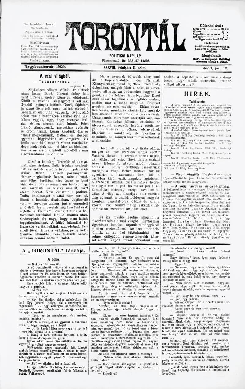 Torontál, 38. évf. 1909. január 12. 8. sz.