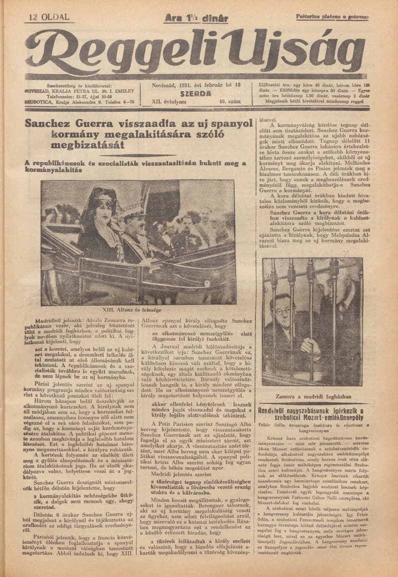 Reggeli Újság, 12. évf. 1931. február 18. 40. sz.