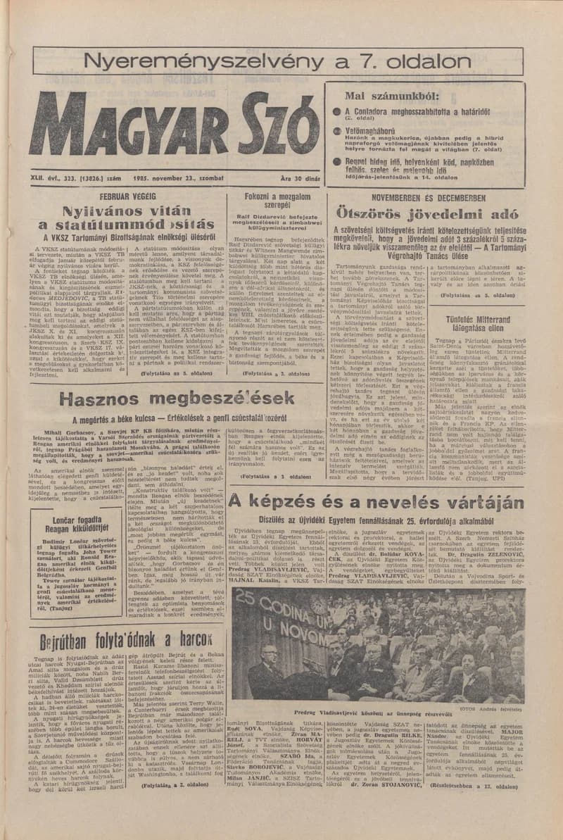 Magyar Szó, 42. évf. 1985. november 23. 323. sz. 1–28. oldal