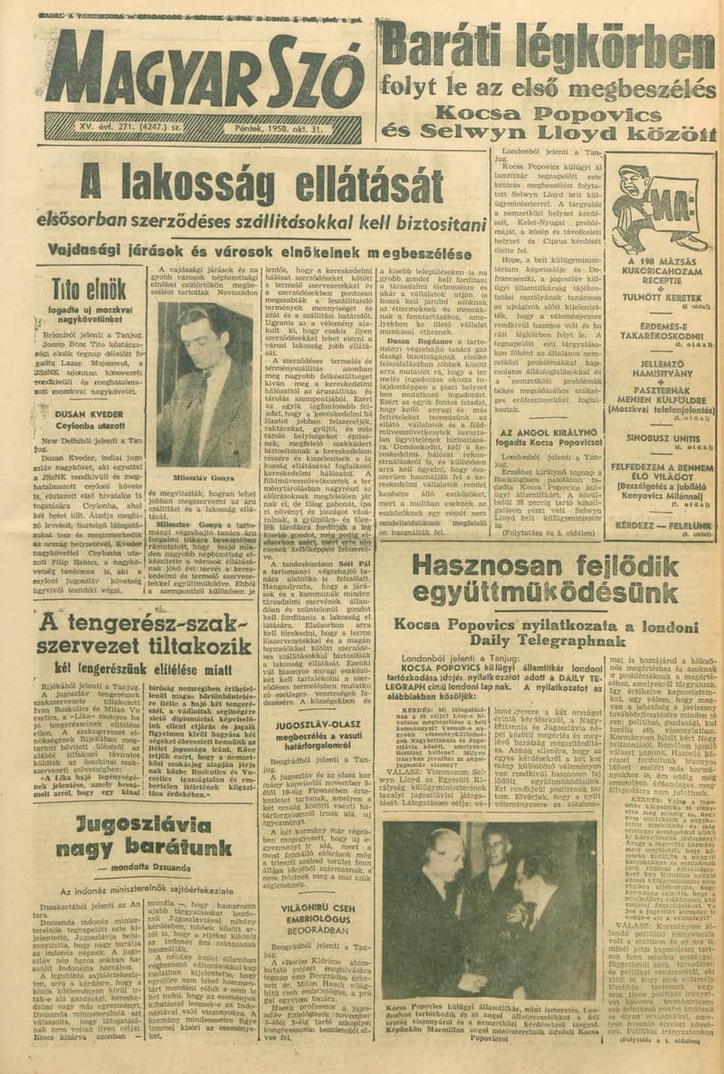 Magyar Szó, 15. évf. 1958. október 31. 271. sz. 1–20. oldal