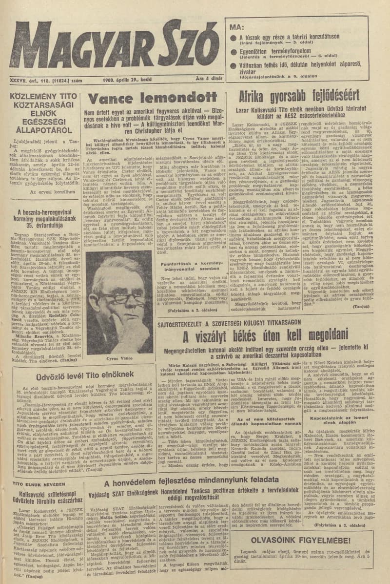 Magyar Szó, 37. évf. 1980. április 29. 118. sz. 1–20. oldal