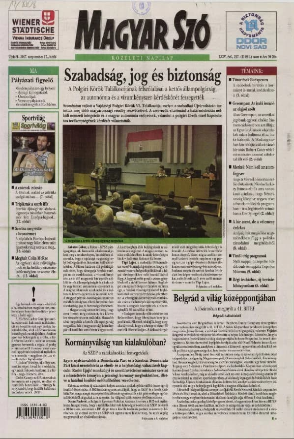 Magyar Szó, 64. évf. 2007. szeptember 17. 217. sz. 1–12. oldal