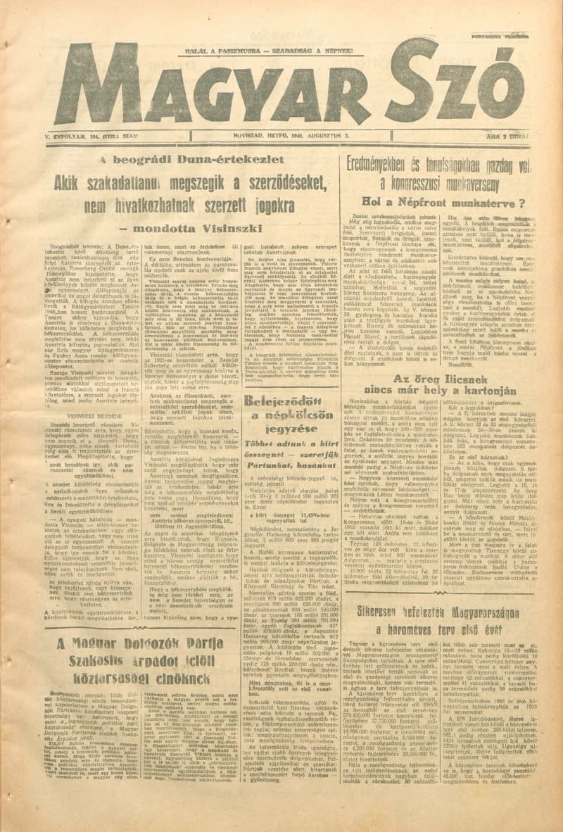 Magyar Szó, 5. évf. 1948. augusztus 2. 184. sz. 1–4. oldal
