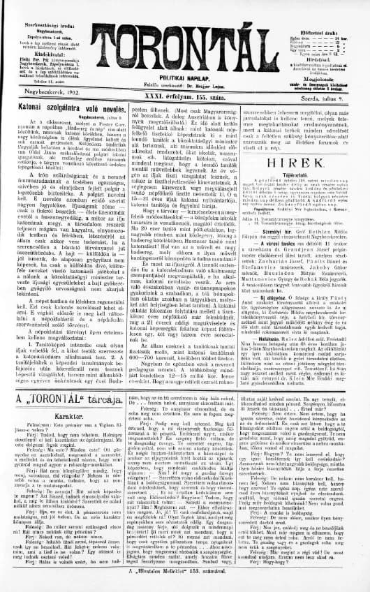 Torontál, 31. évf. 1902. július 9. 155. sz.