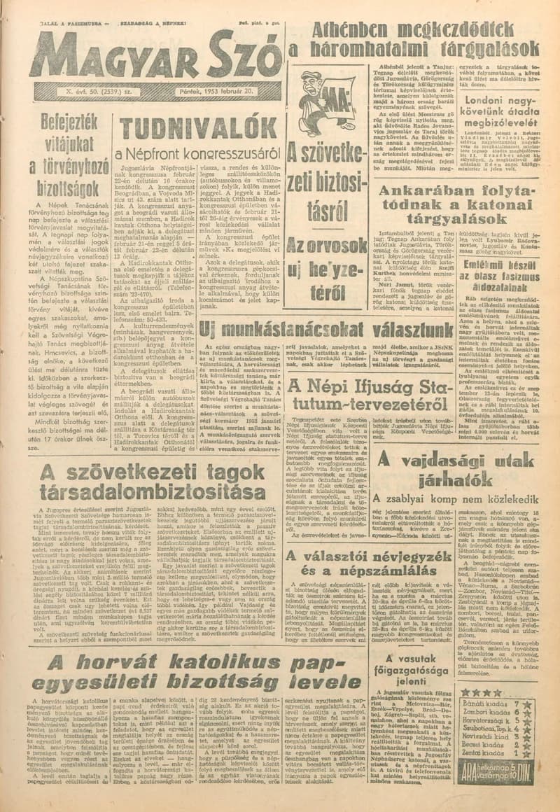 Magyar Szó, 10. évf. 1953. február 20. 50. sz. 1–10. oldal