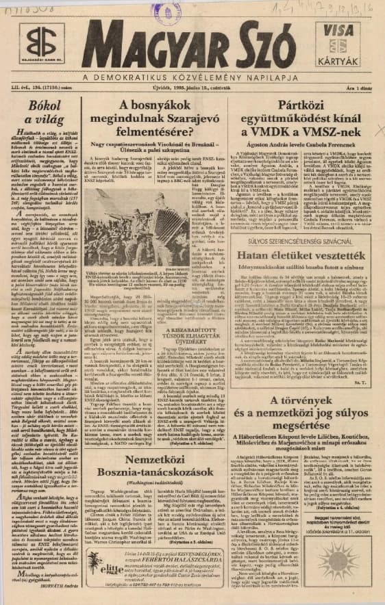 Magyar Szó, 52. évf. 1995. június 15. 136. sz. 1–16. oldal