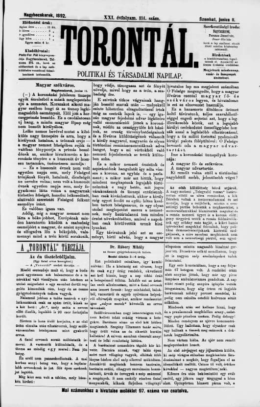 Torontál, 21. évf. 1892. június 11. 114. sz.