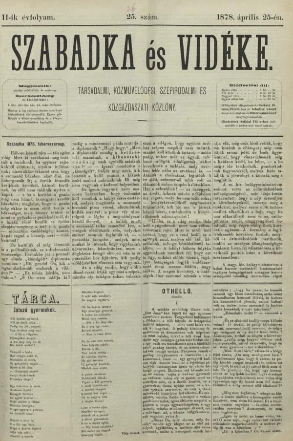 Szabadka és vidéke, 2. évf. 1878. április 25. 25. sz.